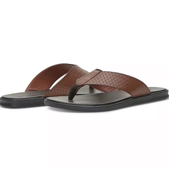 Vince Camuto Men’s Cognac Waylyn Woven Leather Upper Flip Flop Sandal NEW NIB - Picture 3 of 16